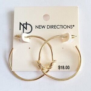 New Directions Gold Tone Knot Hoop Earrings 1.5" Contemporary Minimalist NEW